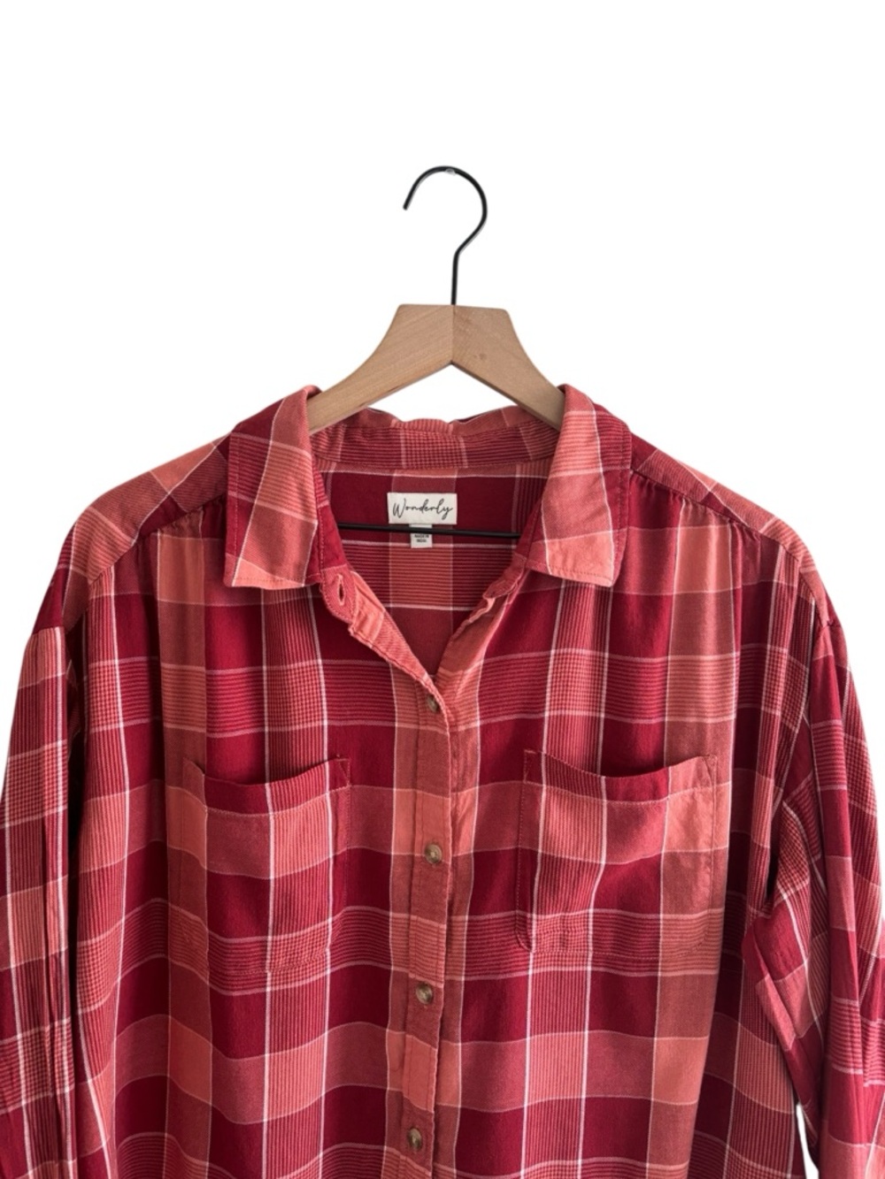 Wonderly Plaid Button Down Shirt Red Orange Long Sleeve Top Size Large - Picture 2 of 13